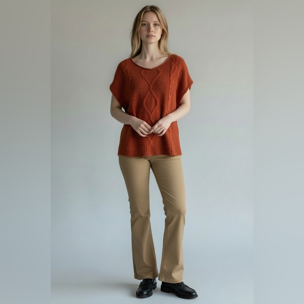 NEW Pilcro Anthropologie Oversized Dolman‎ Cable Knit Pullover Rust Orange Boho